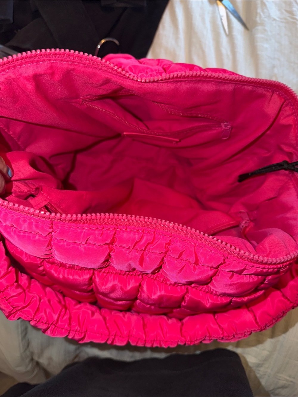 FP Movement by Free People Hot Pink Quilted Ruffled Shoulder Hobo Bag - Picture 4 of 5
